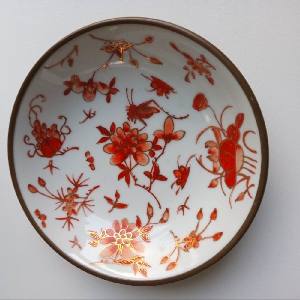Vintage ACF Japanese Metal & Porcelain Catch All Decorative  Bowl 6"× 1.5